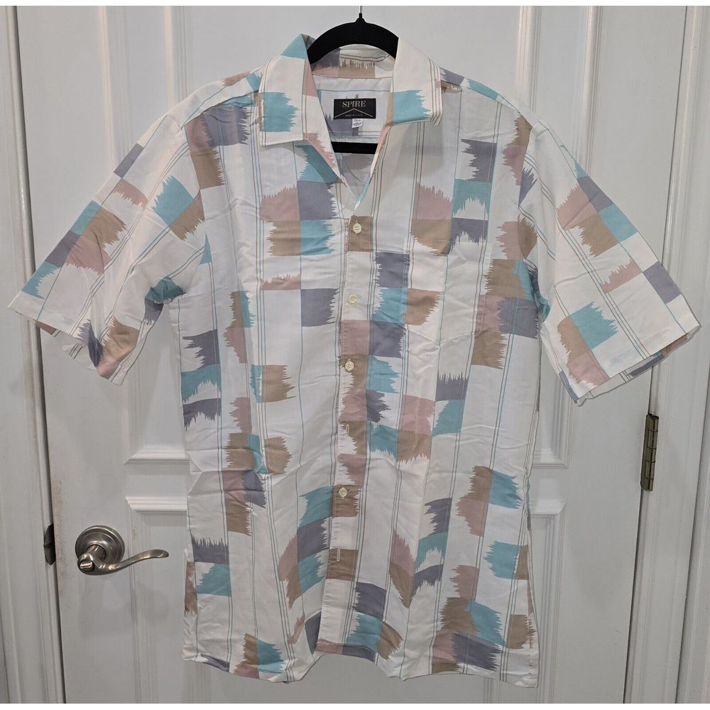 Vintage‎ 1970s Spire California Shirt, Geometric Men's Button Up, Large Tall